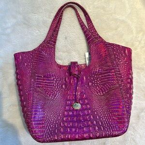Carla Tote Melbourne hot pink magenta croc with gold plated accents.
